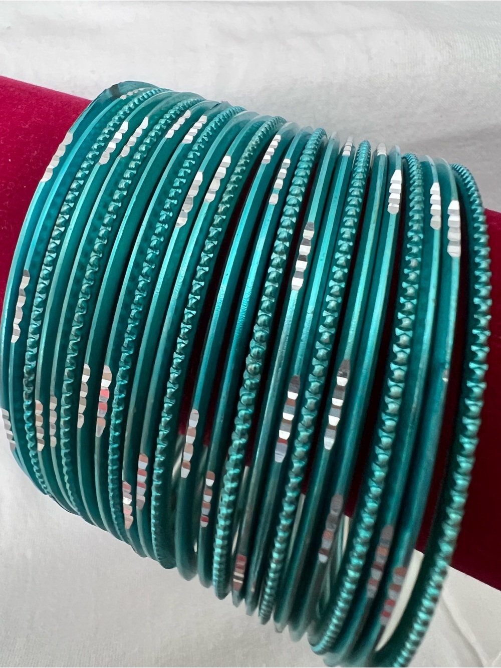 Teal Metallic Stackable Women's Bangle Set - Picture 2 of 3